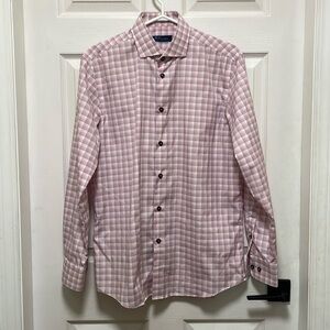 BLU By Polifroni |Cotton|Long Sleeve| 15.5 Neck |Collared|Pink/Gray|Button Do…